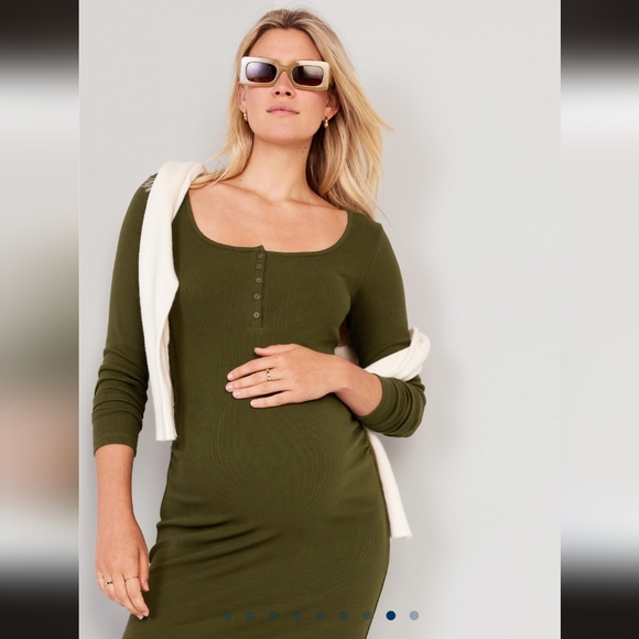 Maternity Long Sleeve Henley Bodycon Dress - Picture 1 of 3